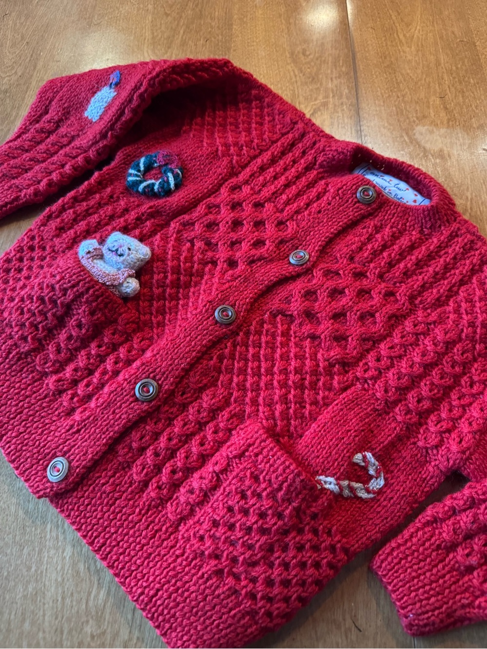 Vintage MIMI LUV Hand Knit Cardigan Sweater Made In Bolivia Size 4 Christmas